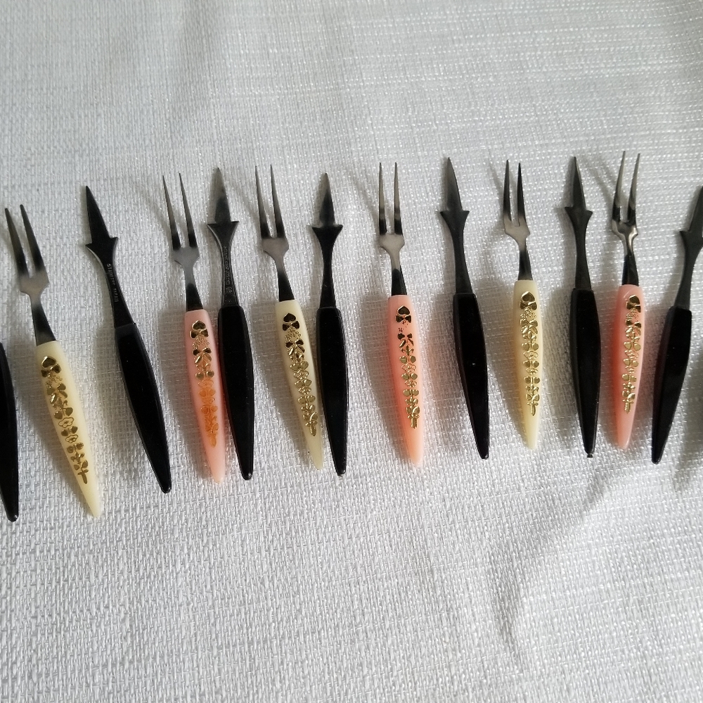 Vintage Pink, Black and white orderve forks
